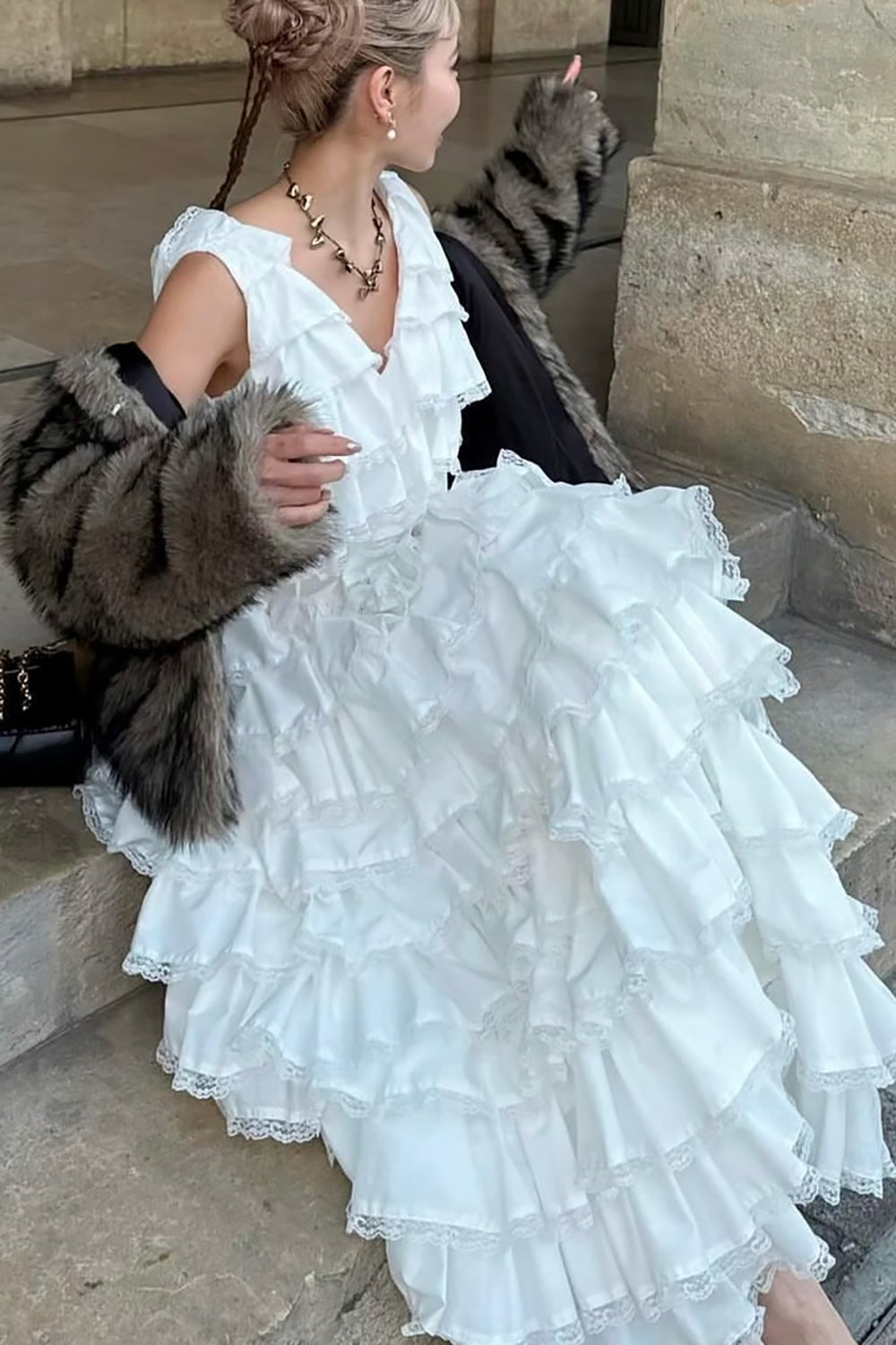 angel wing long dress(white)