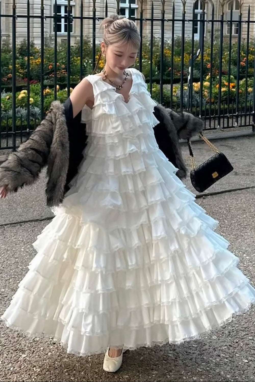 angel wing long dress(white)
