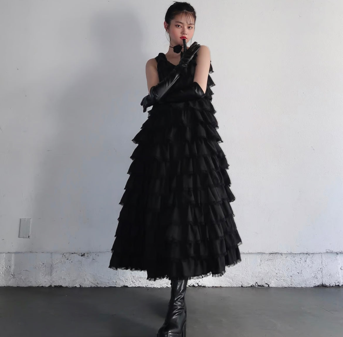 angel wings long dress(black)