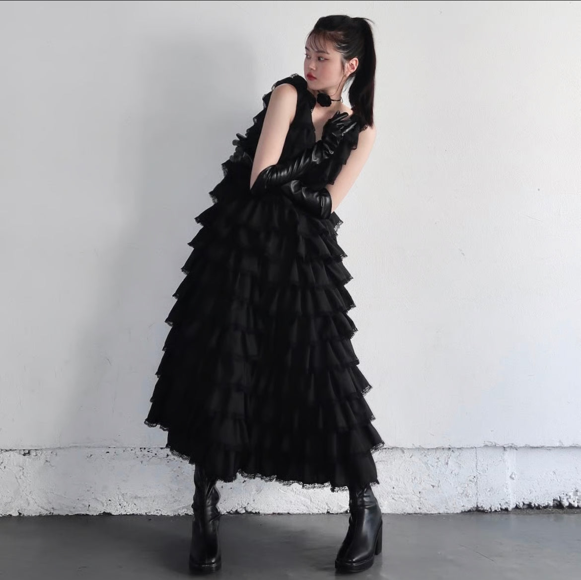 angel wings long dress(black)