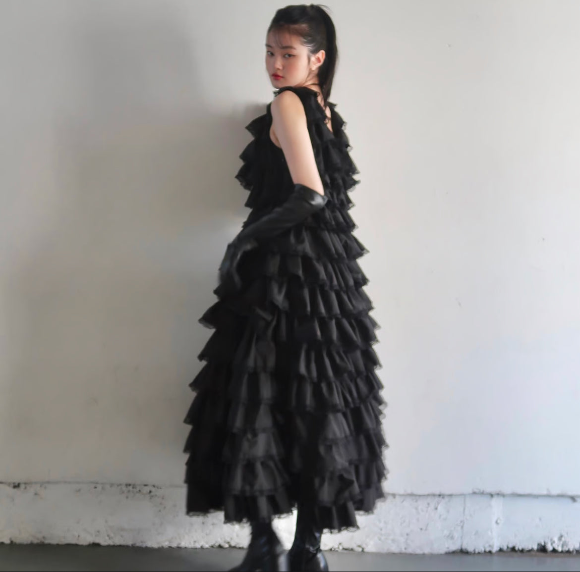 angel wings long dress(black)