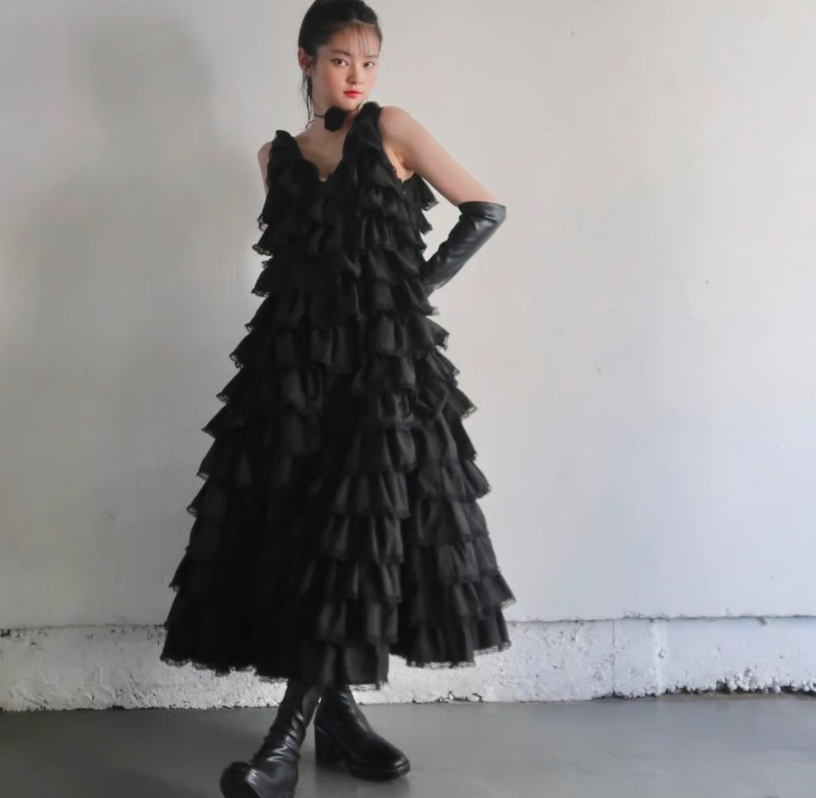 angel wings long dress(black)