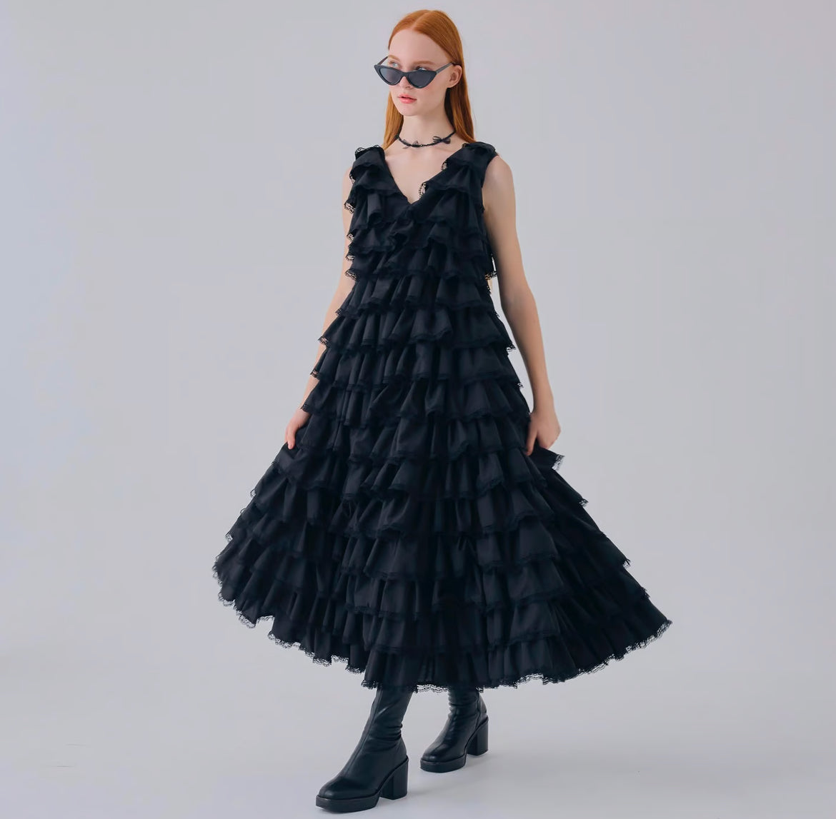 angel wings long dress(black)