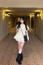 Daisy puff sleeve tweed tops
