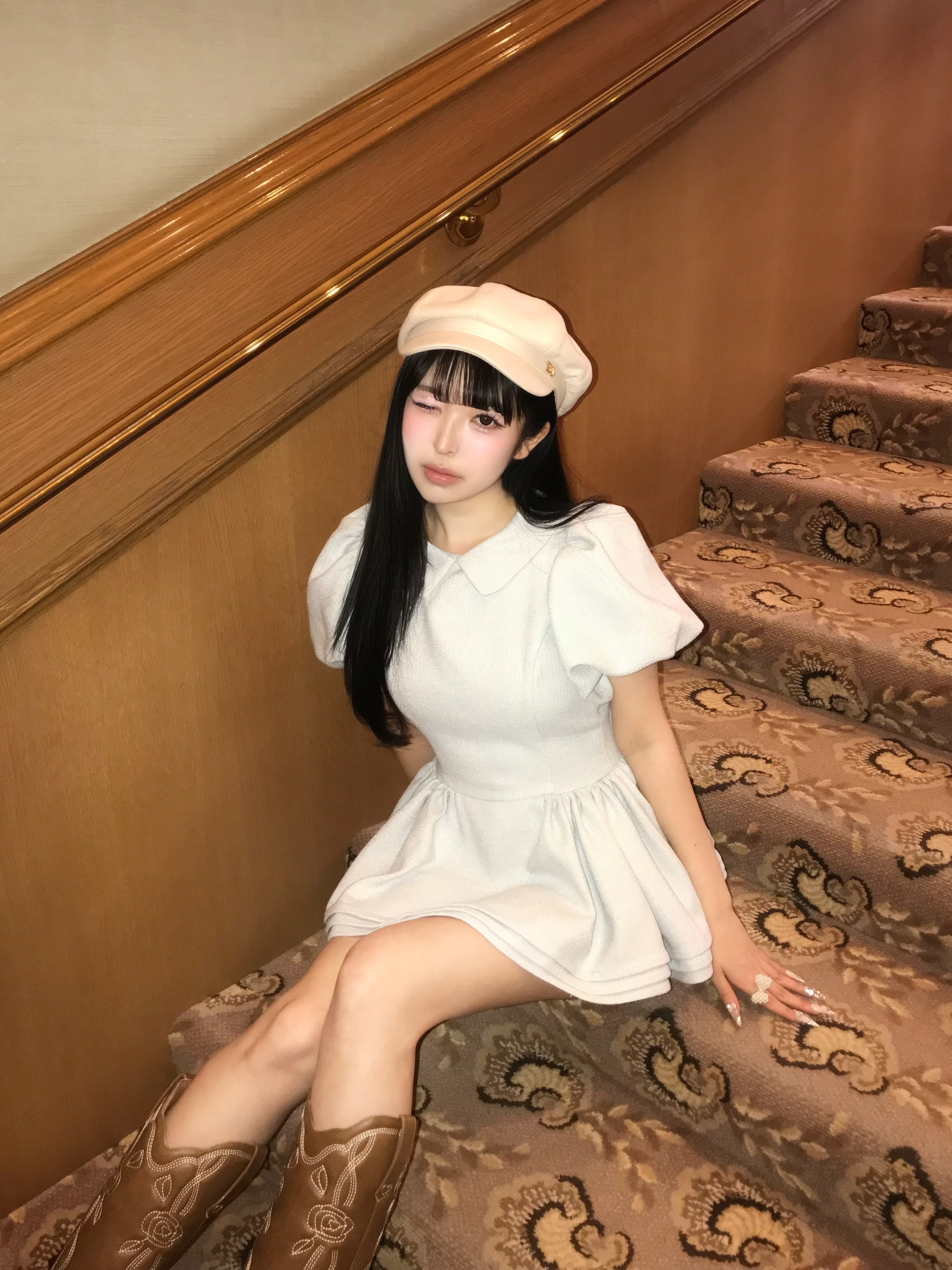 Daisy puff sleeve tweed tops