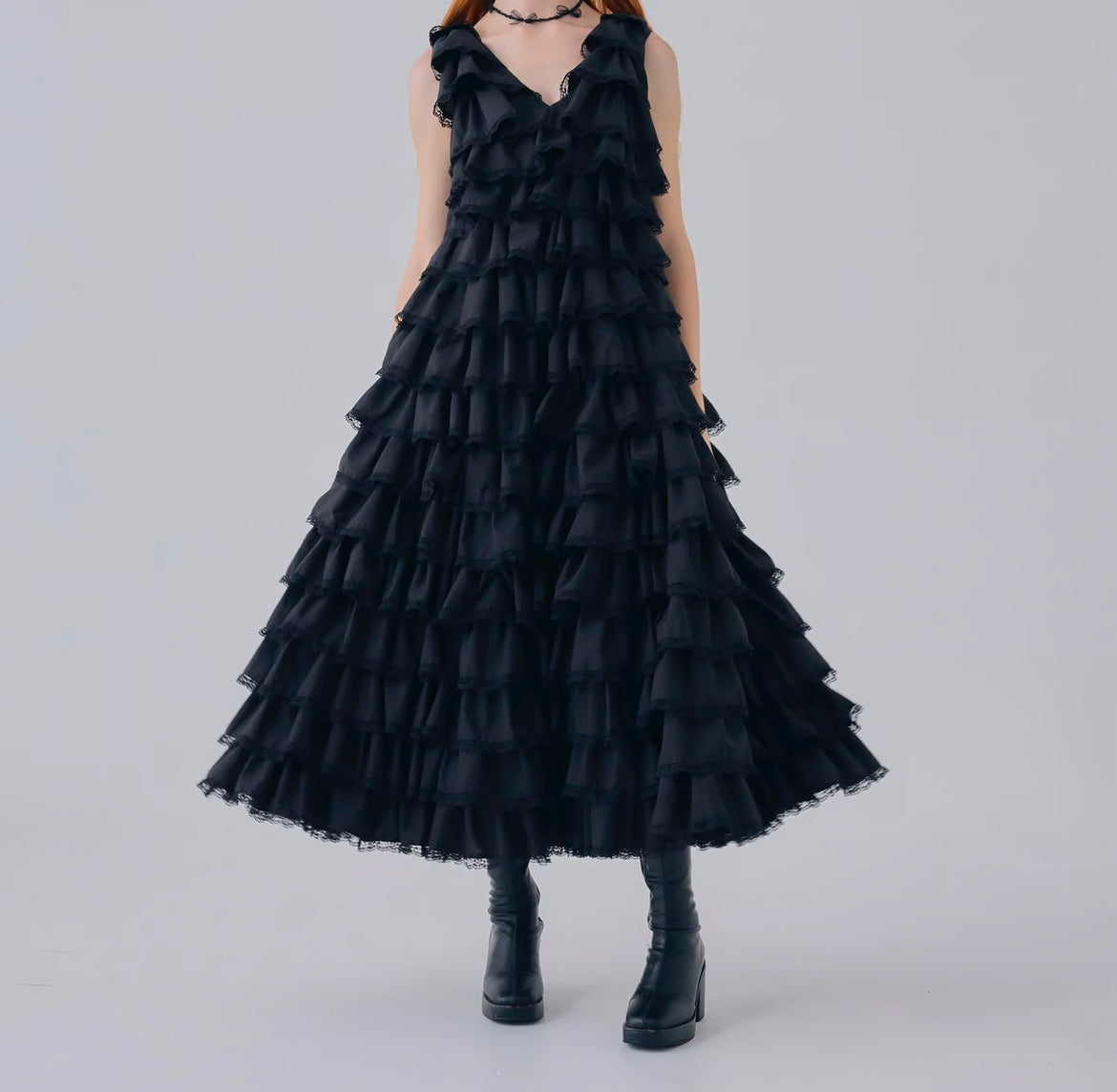 angel wings long dress(black)