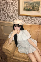 Daisy puff sleeve tweed tops