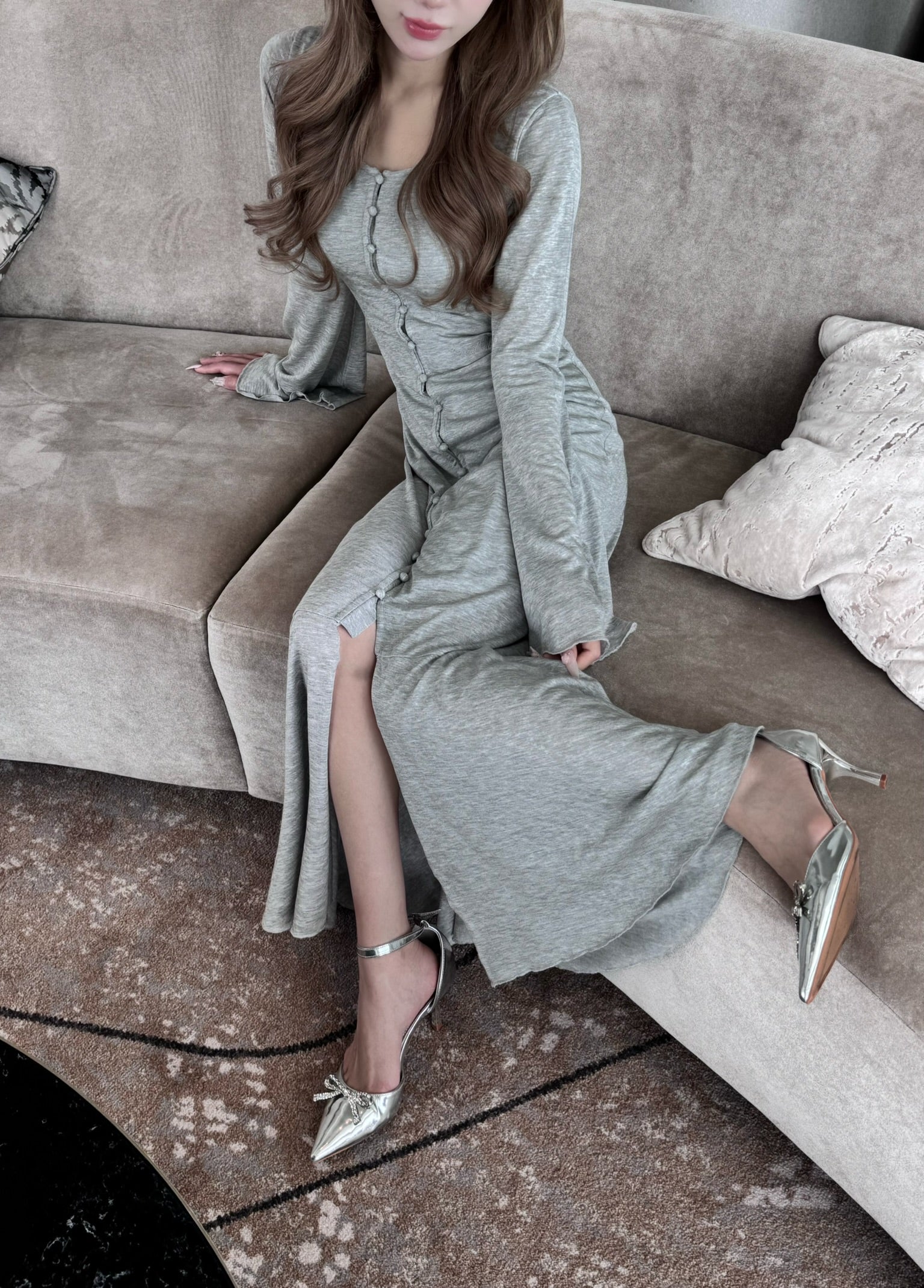 Sheer Cut Flare long one-piece