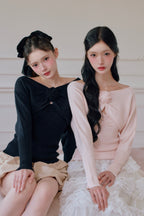 rose motif lame knit ensemble