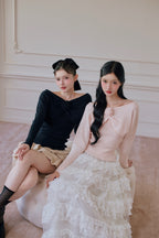 rose motif lame knit ensemble
