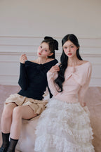 rose motif lame knit ensemble