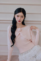 rose motif lame knit ensemble