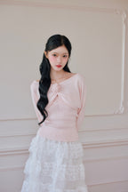rose motif lame knit ensemble