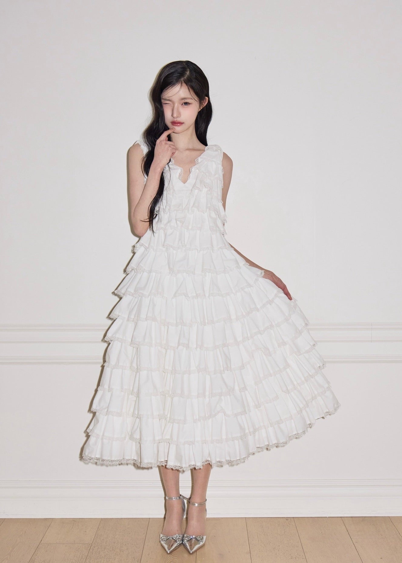 angel wing long dress(white)