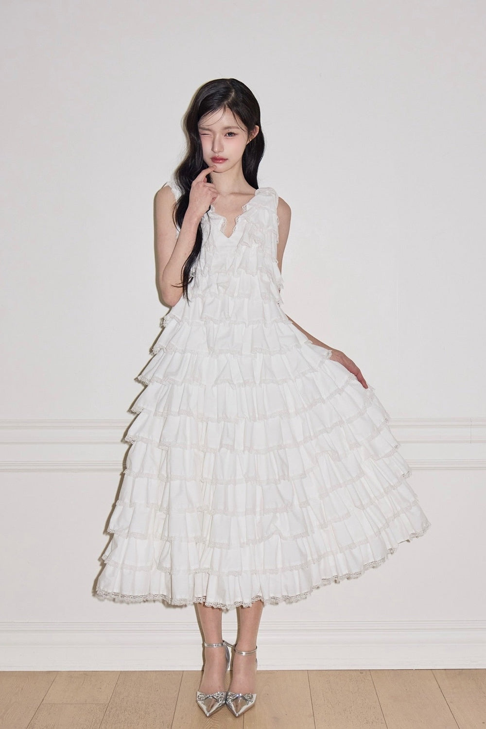 angel wing long dress(white)