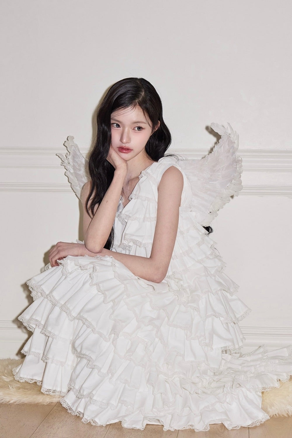 angel wing long dress(white)