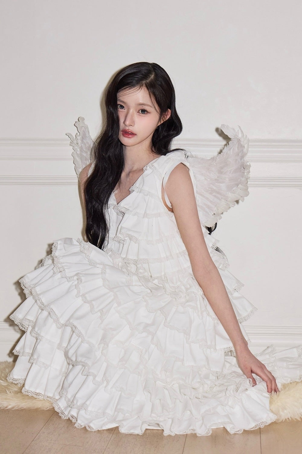 angel wing long dress(white)