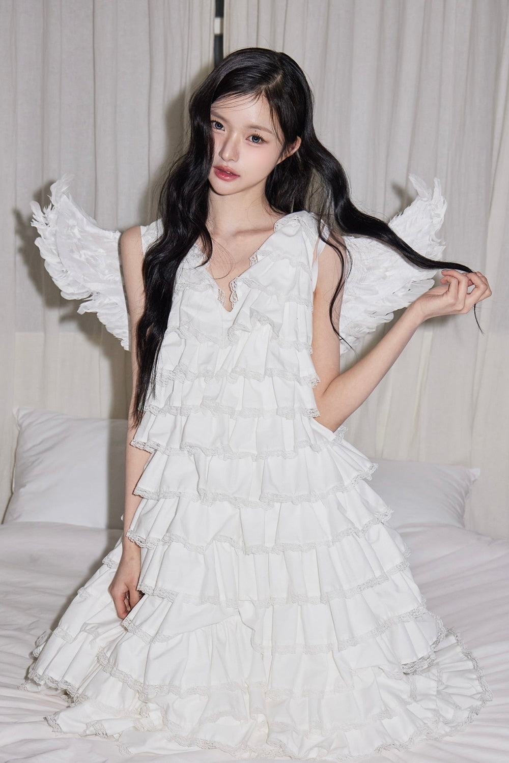 angel wing long dress(white)