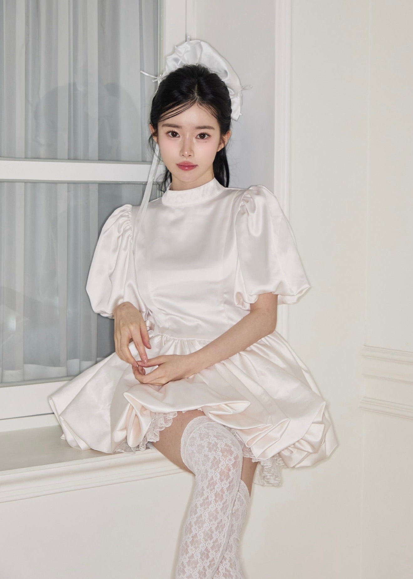 satin balloon peplum mini one-piece(pink)