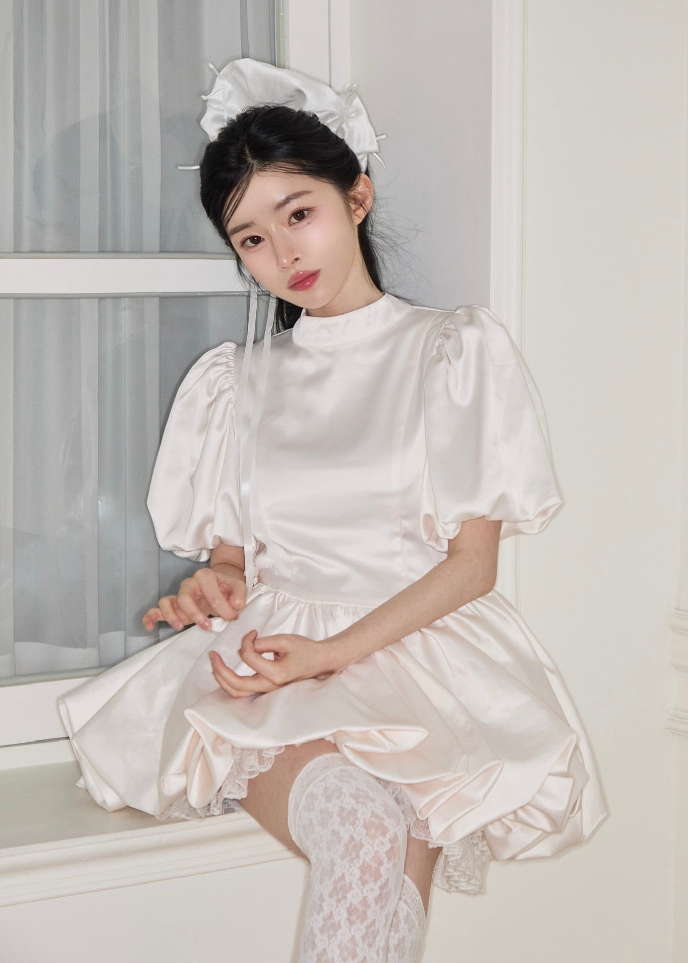 satin balloon peplum mini one-piece(pink)