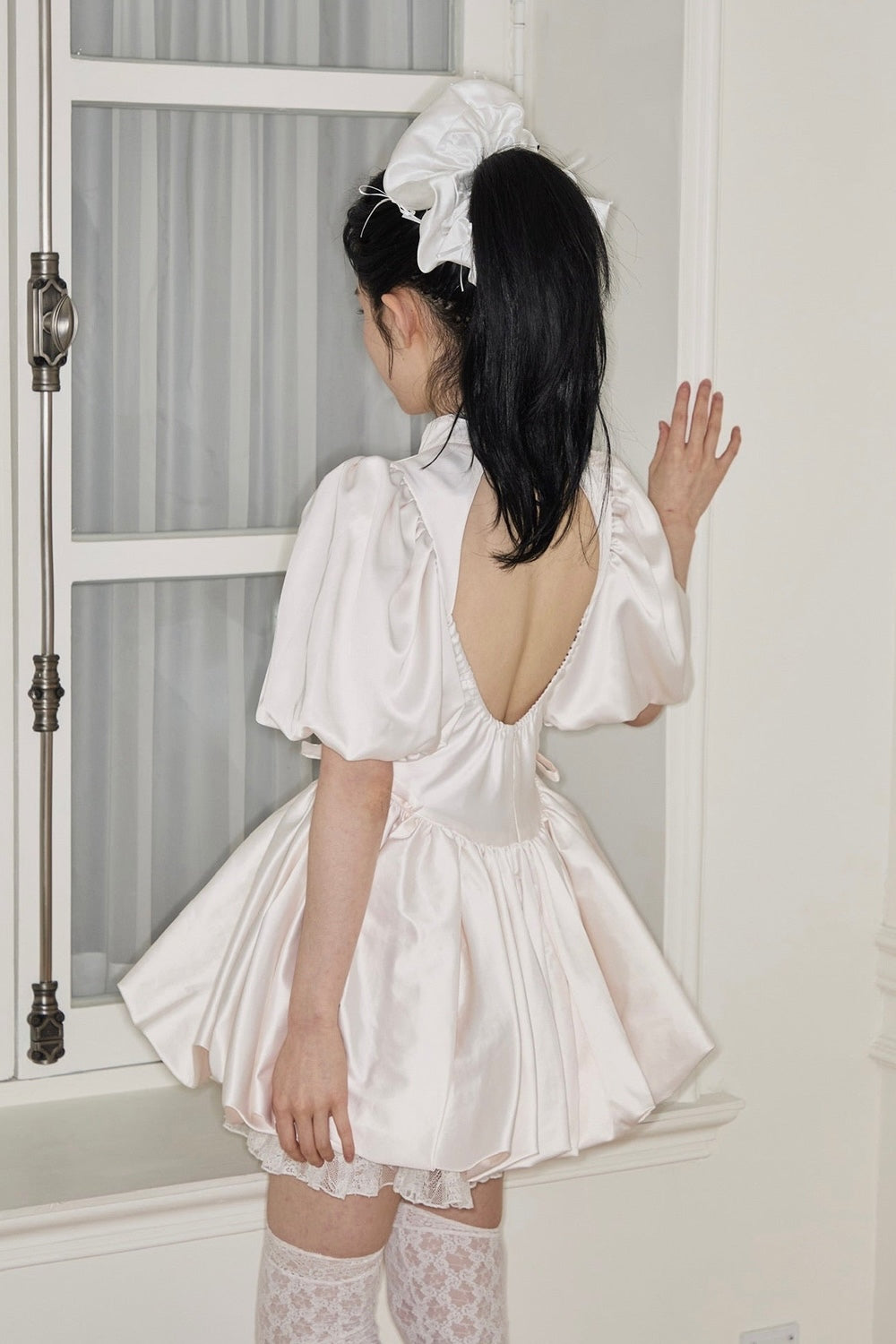 satin balloon peplum mini one-piece(pink)