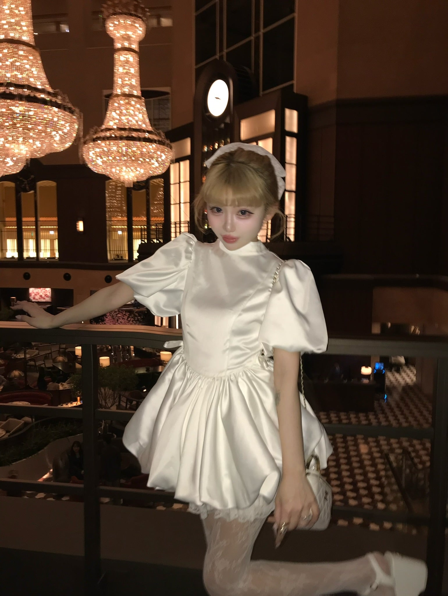 satin balloon peplum mini one-piece(white) – Treat Ürself