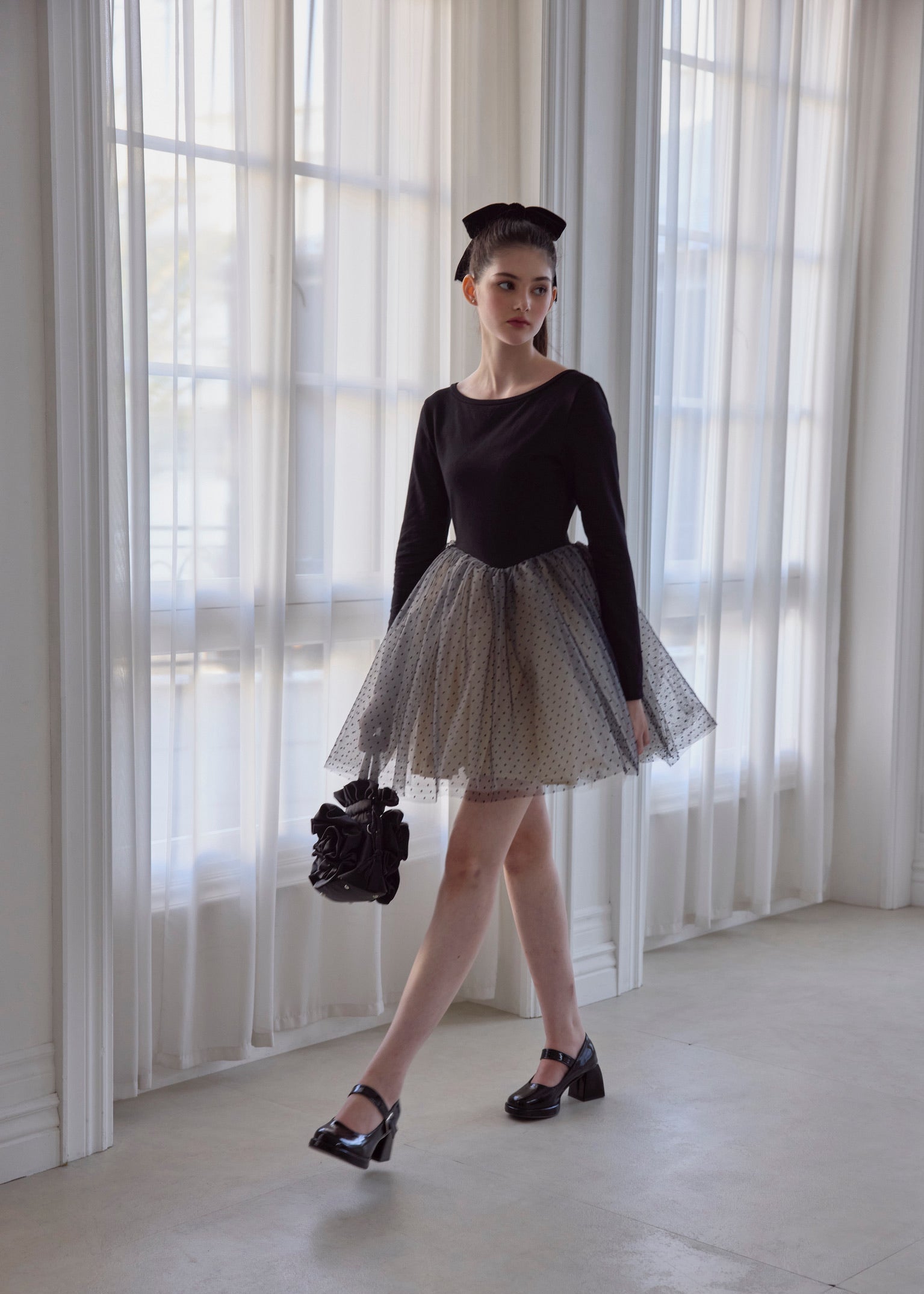 【10月中旬発送】Ballerina dot tulle docking one-piece