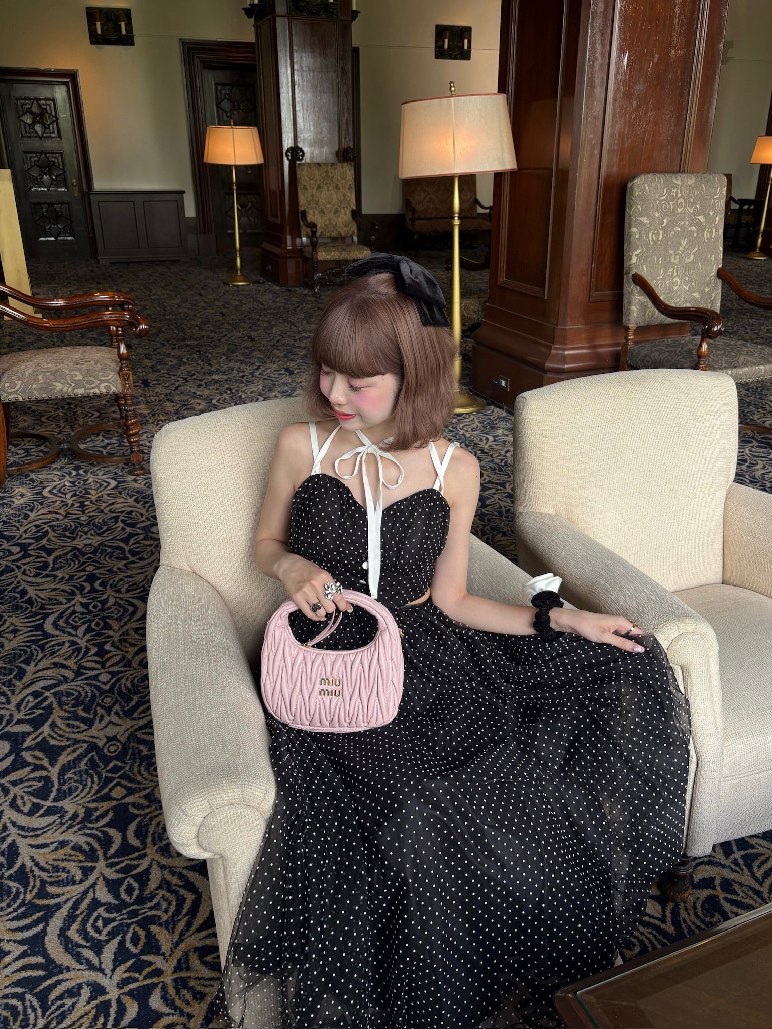 Dot tulle ribbon long dress – Treat Ürself