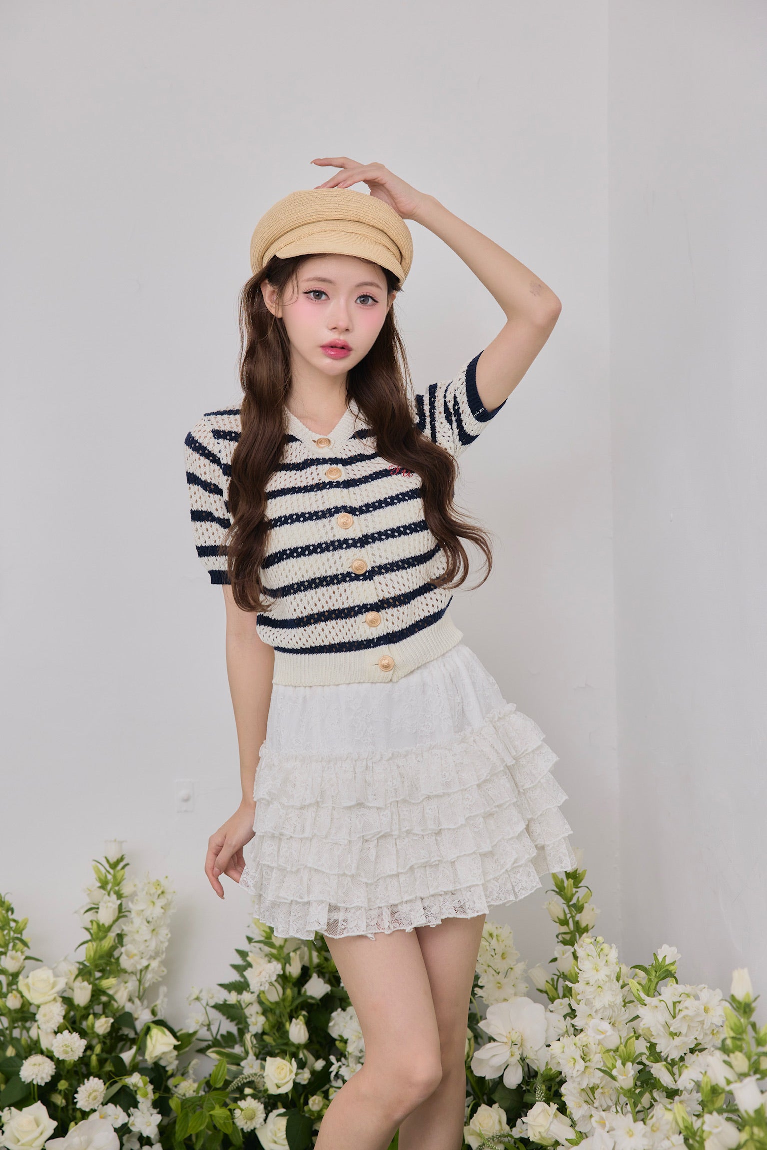 Marine border knit cardigan