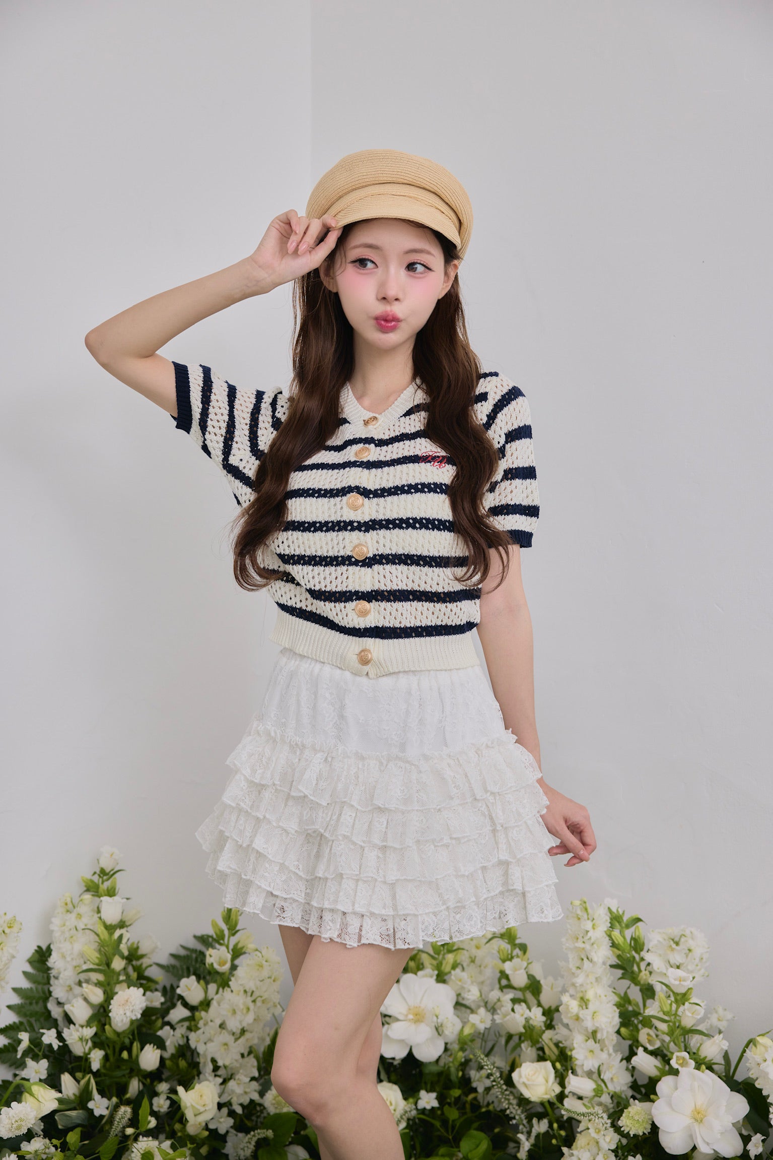 Marine border knit cardigan