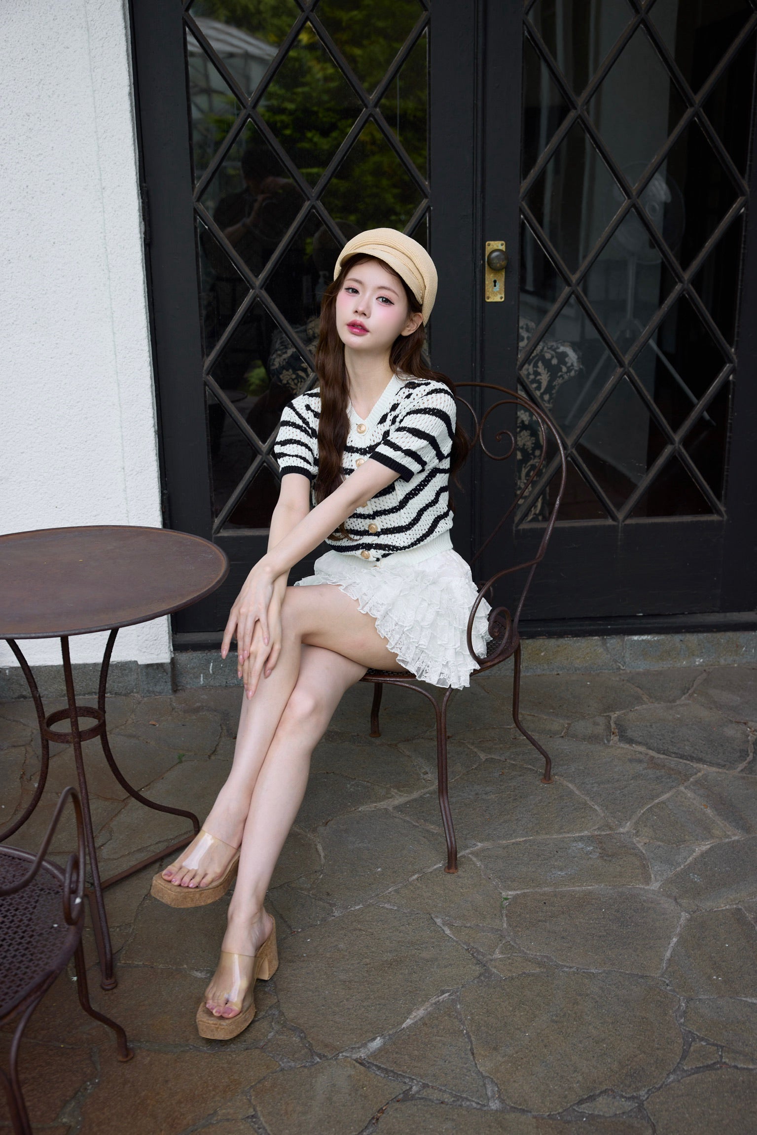 Marine border knit cardigan