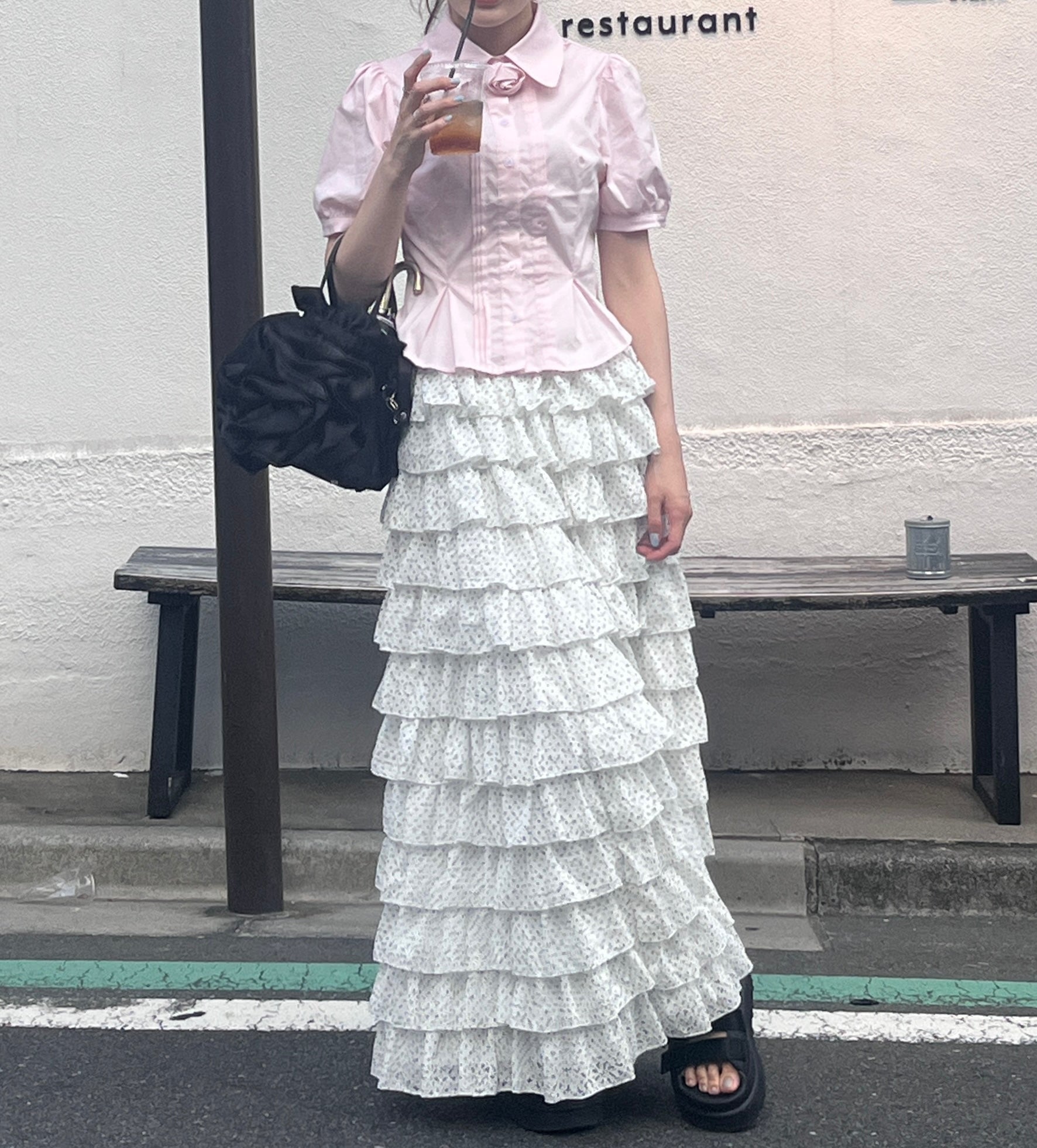 girly lace dot long skirt