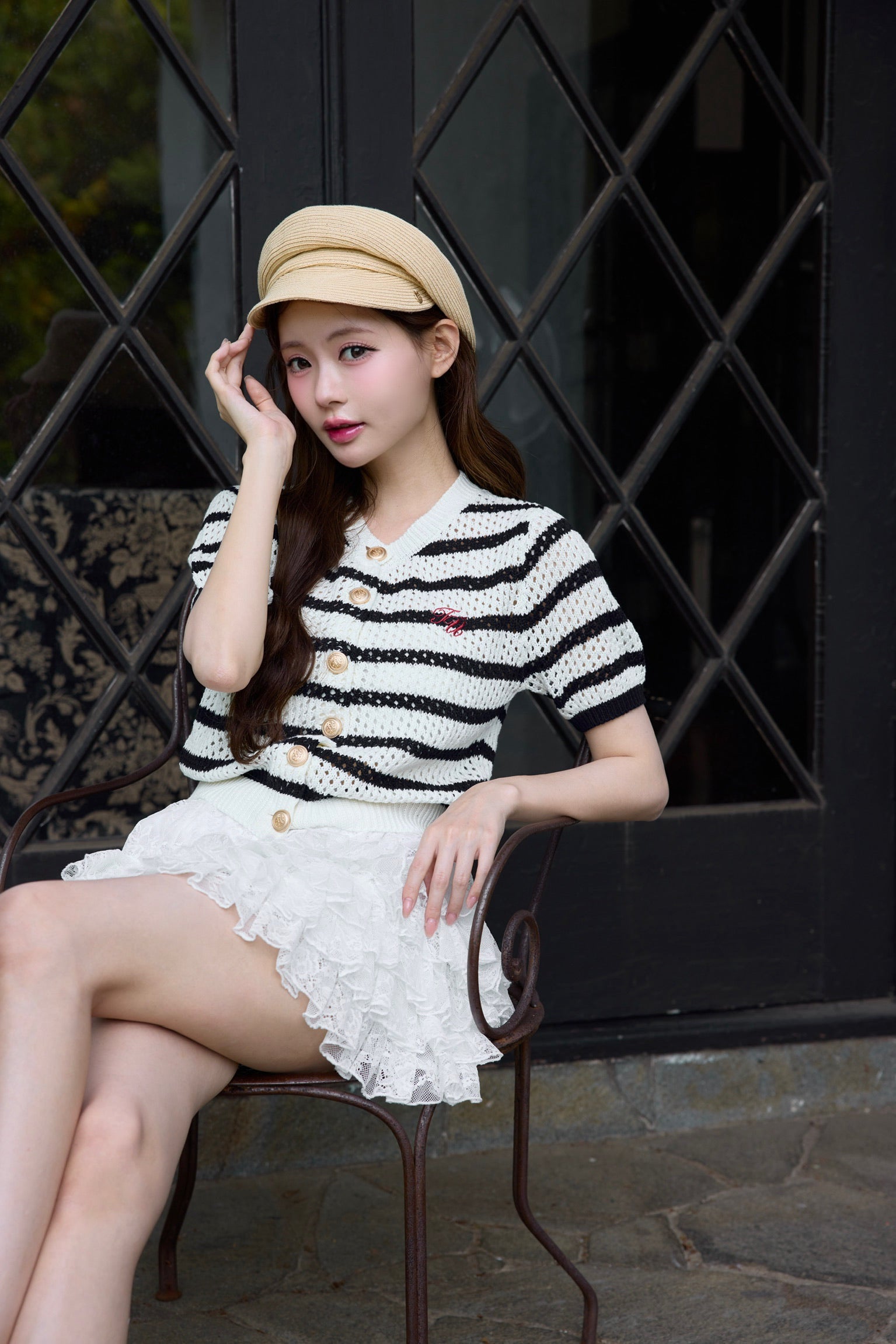 Marine border knit cardigan