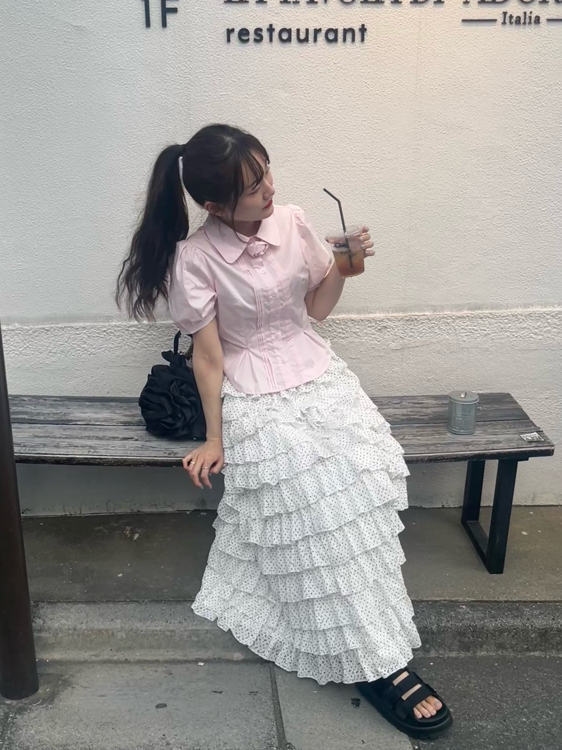 girly lace dot long skirt
