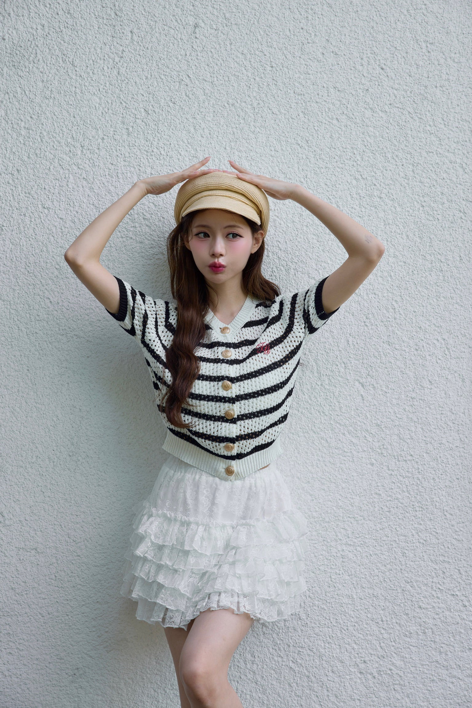Marine border knit cardigan