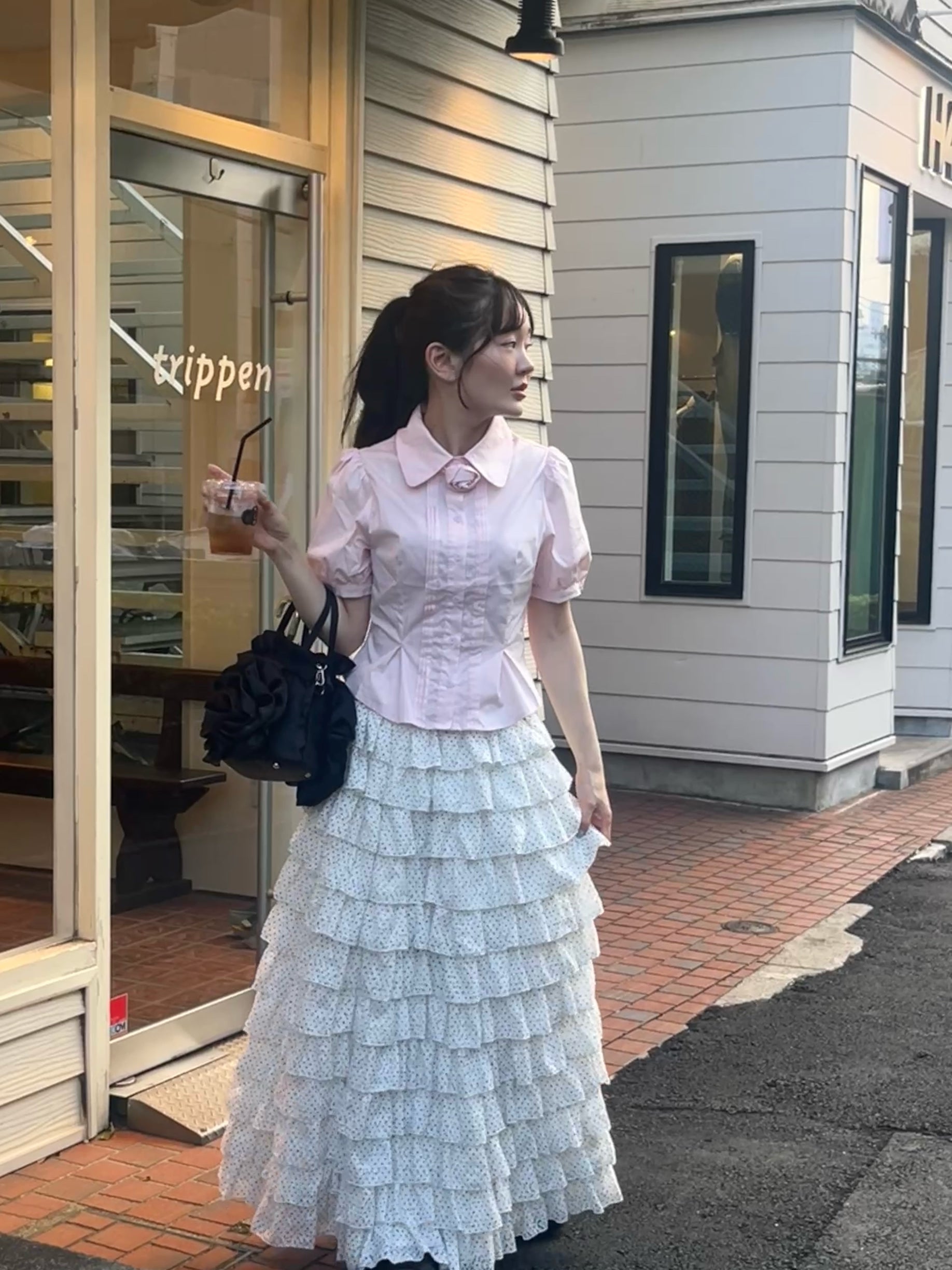 girly lace dot long skirt