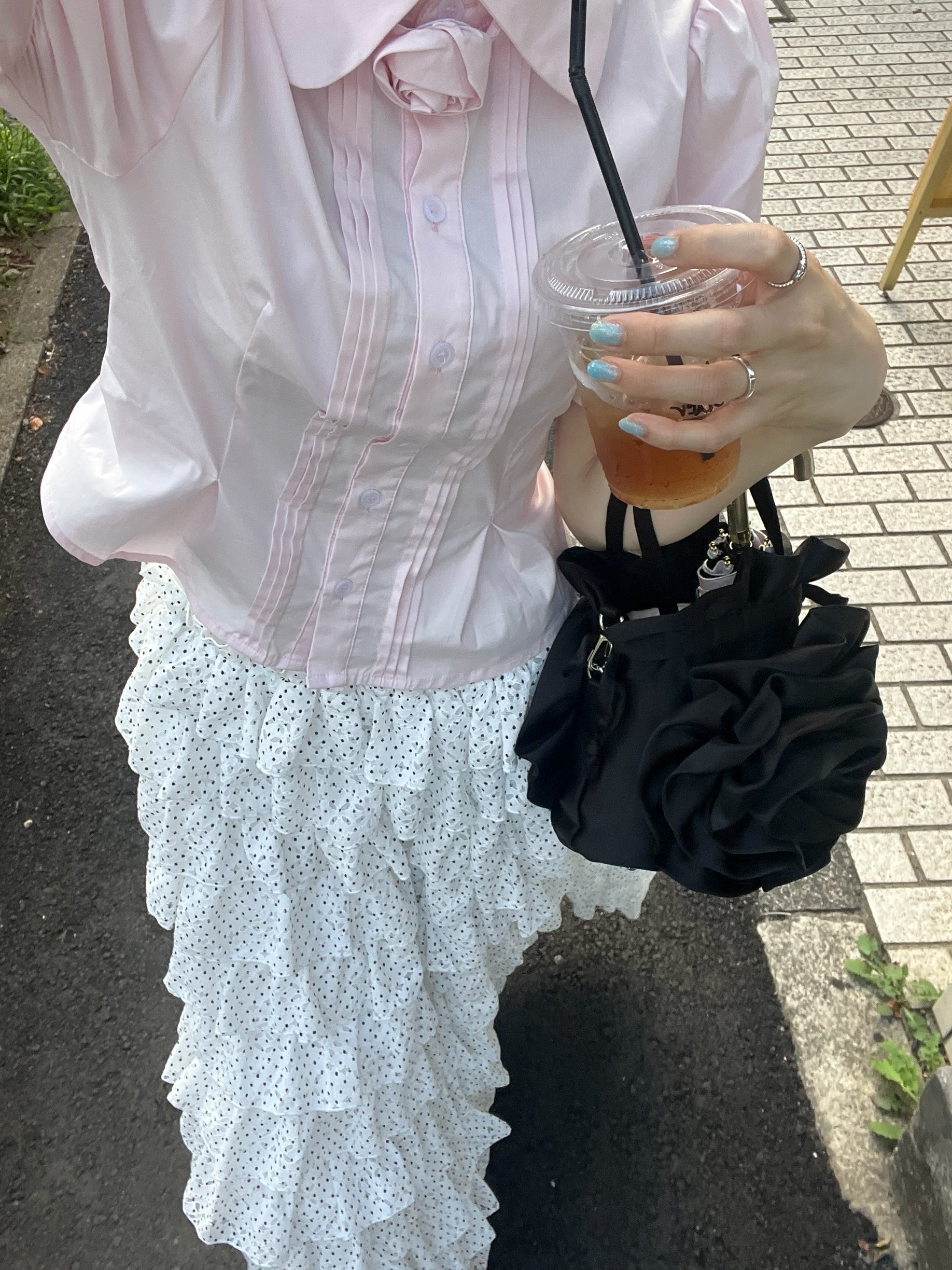 girly lace dot long skirt