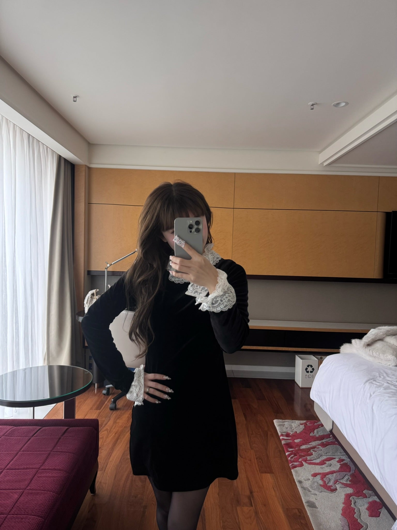 velours lace classical mini dress