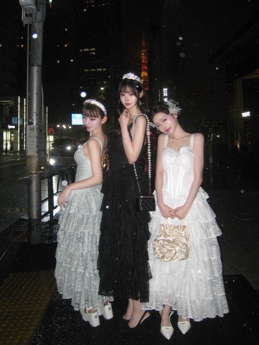 lace corset long dress