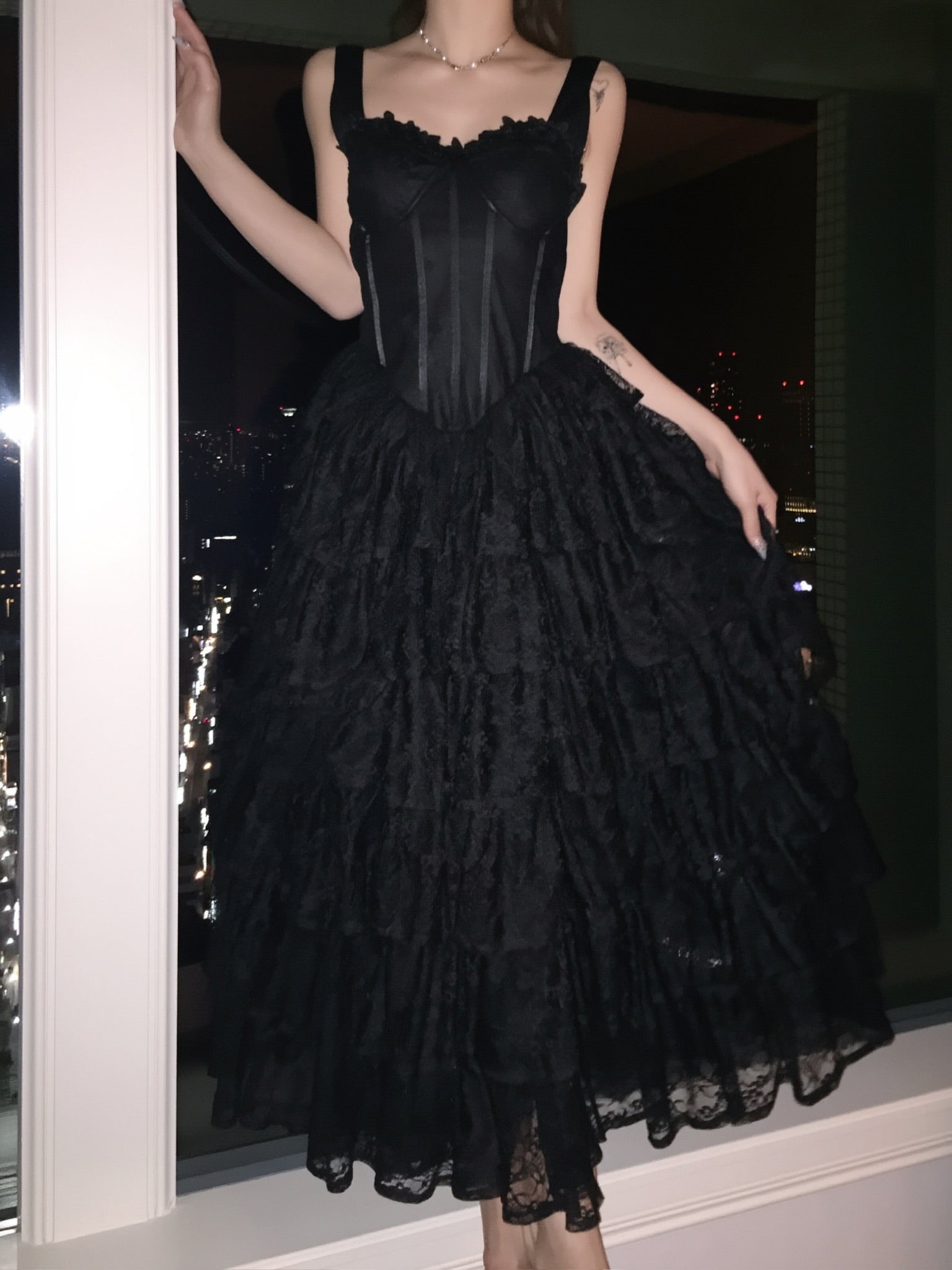 lace corset long dress