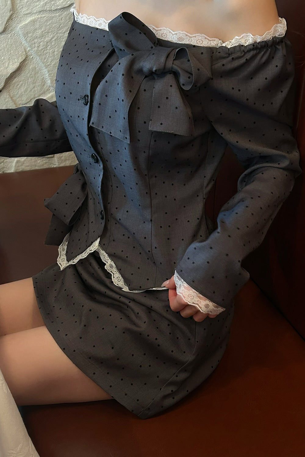 Juliet ribbon dot mini skirt