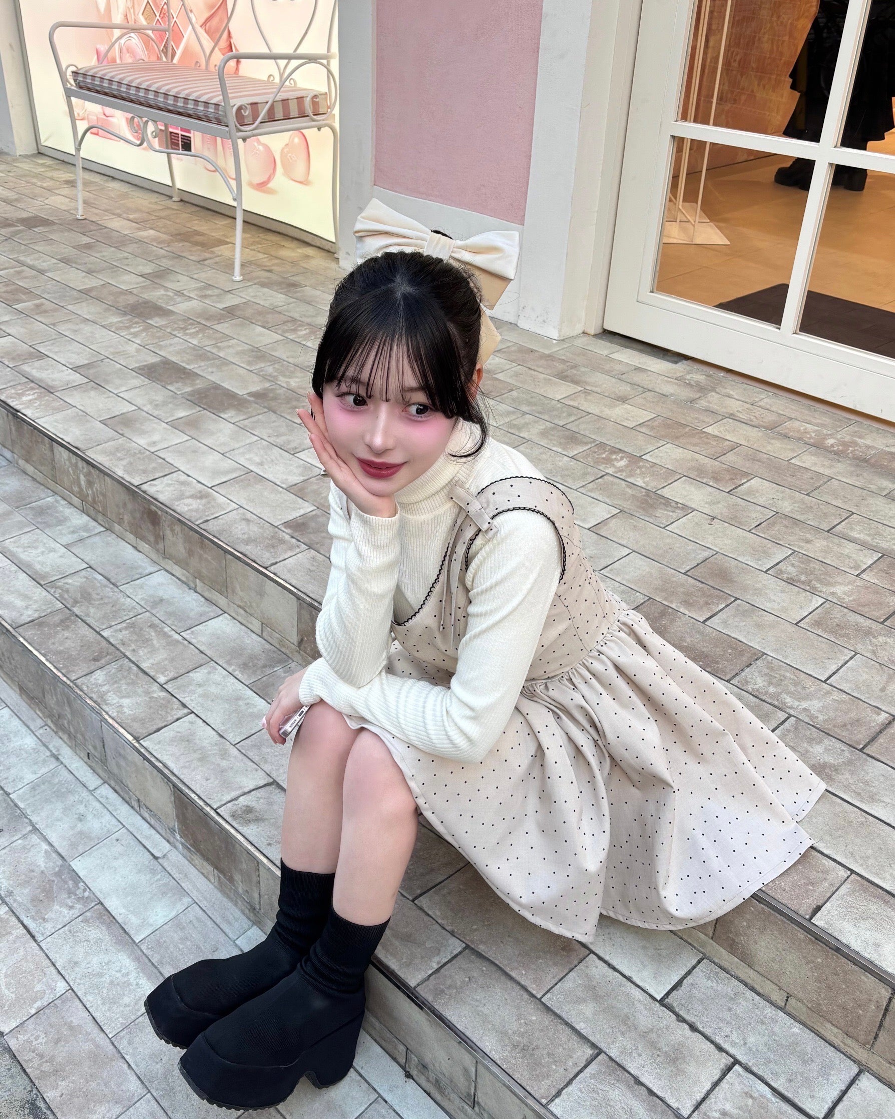 Juliet ribbon dot one-piece