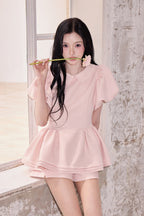 Daisy puff sleeve tweed tops