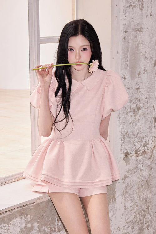 Daisy puff sleeve tweed tops