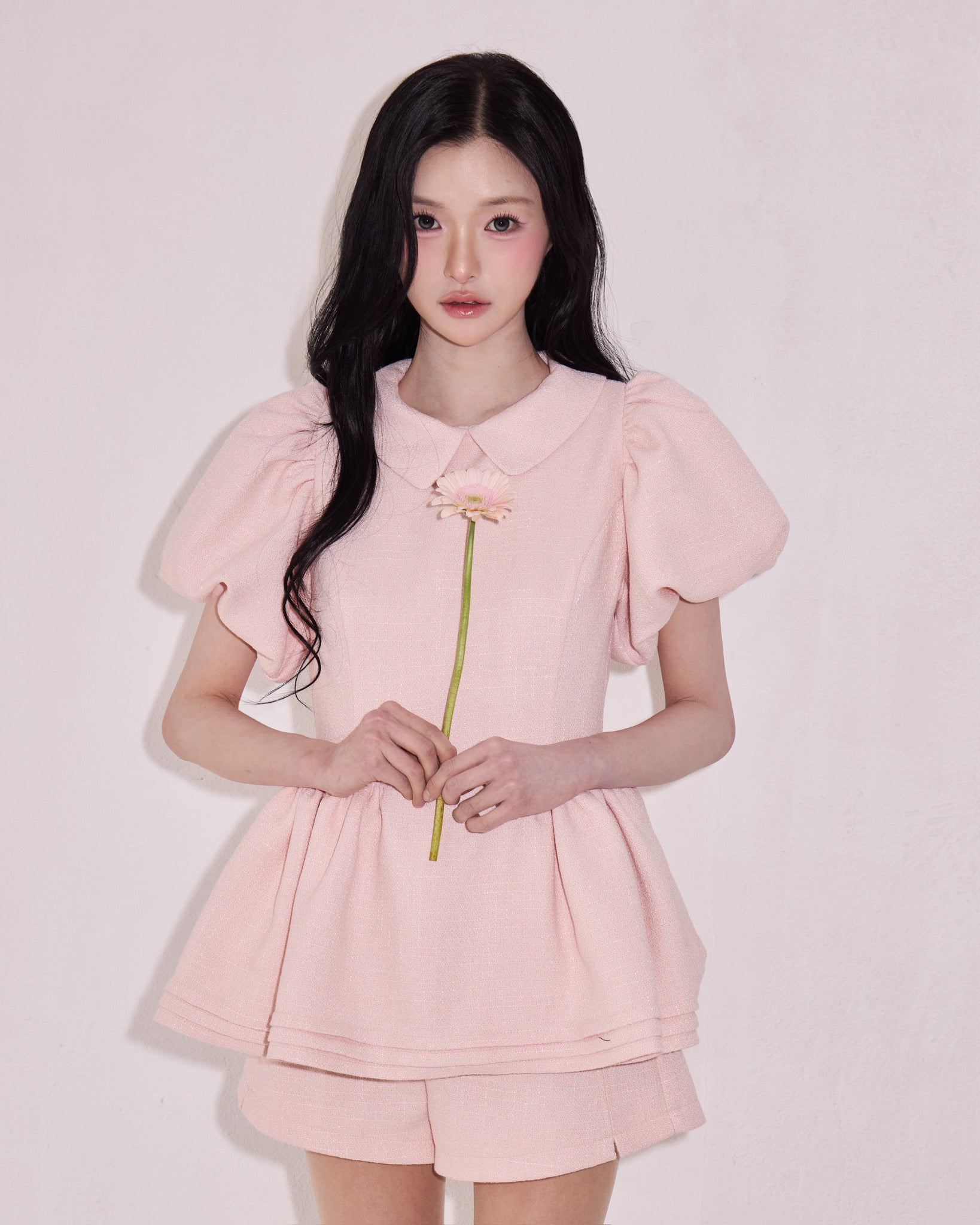 Daisy puff sleeve tweed tops