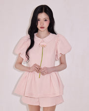 Daisy puff sleeve tweed tops