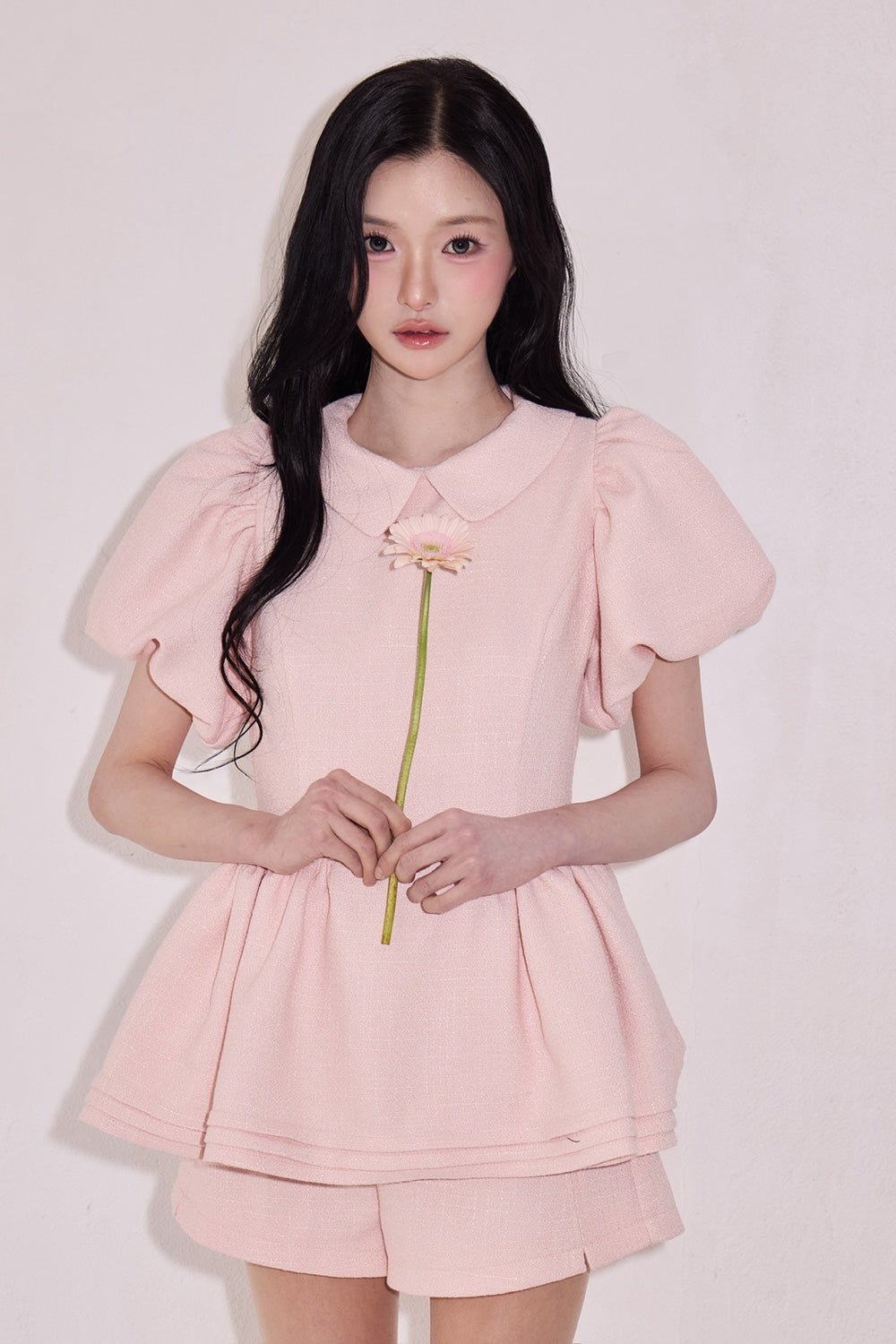 Daisy puff sleeve tweed tops