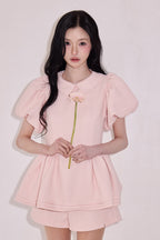 Daisy puff sleeve tweed tops