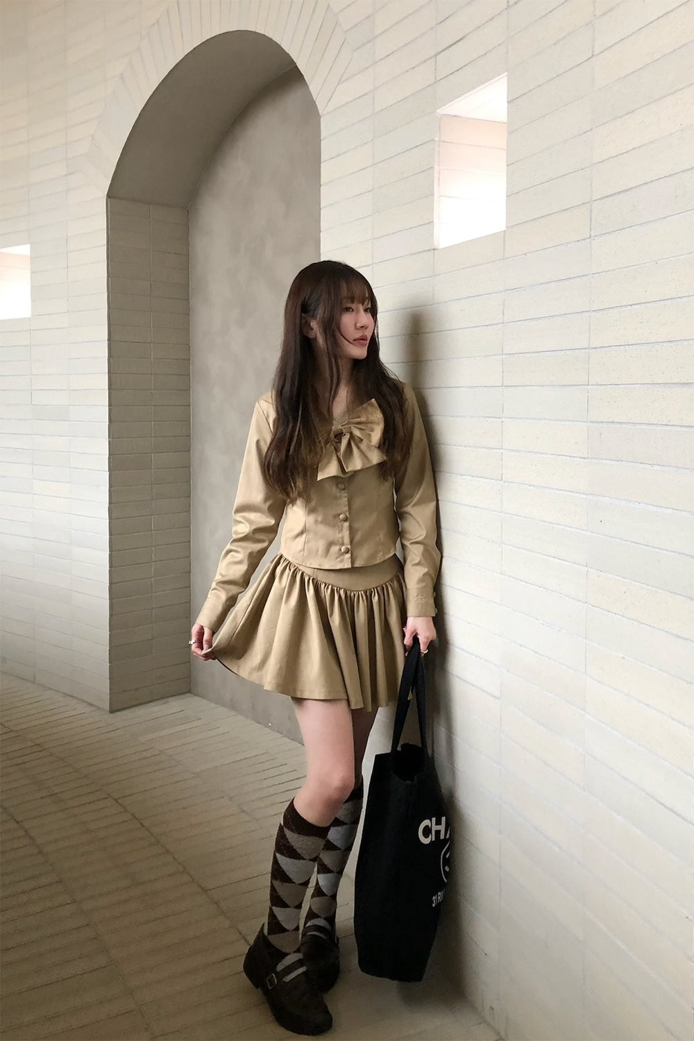Gather flare mini skirt