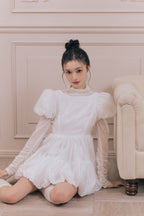 Flower petal jacquard balloon one-piece